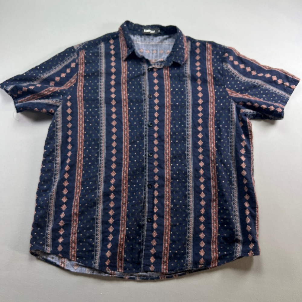 VatPave Shirt Mens Extra Large Navy Blue Geometric Cotton Collared Button Up